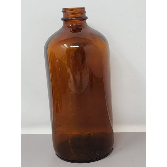 Vintage Amber Glass Bottle Apothecary Style‎ Round Shape Durable Display - Picture 3 of 9